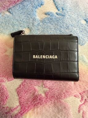 Authentic Balenciaga Black Croc-Embossed Zip Wallet Pouch